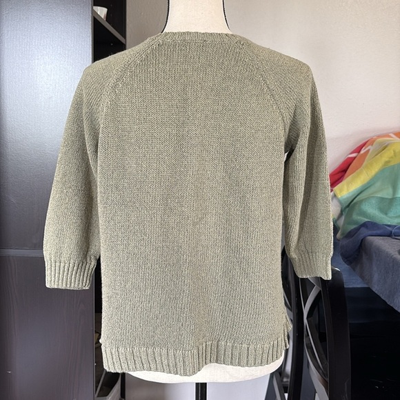 Talbots Women’s Size MP 53% Linen Olive Green 3/4 Sleeve Sweater - Picture 2 of 6